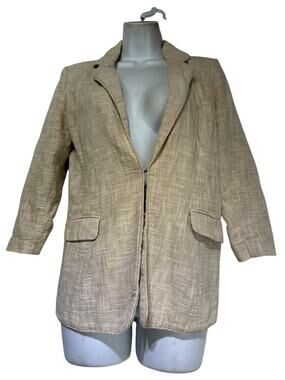 BCBG Paris Women’s Size 4 Beige Linen Blend 3/4 Sleeve Blazer Jacket